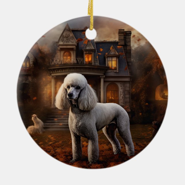Pudel Halloween Skräckinjagande Julgransprydnad Keramik (Baksidan)
