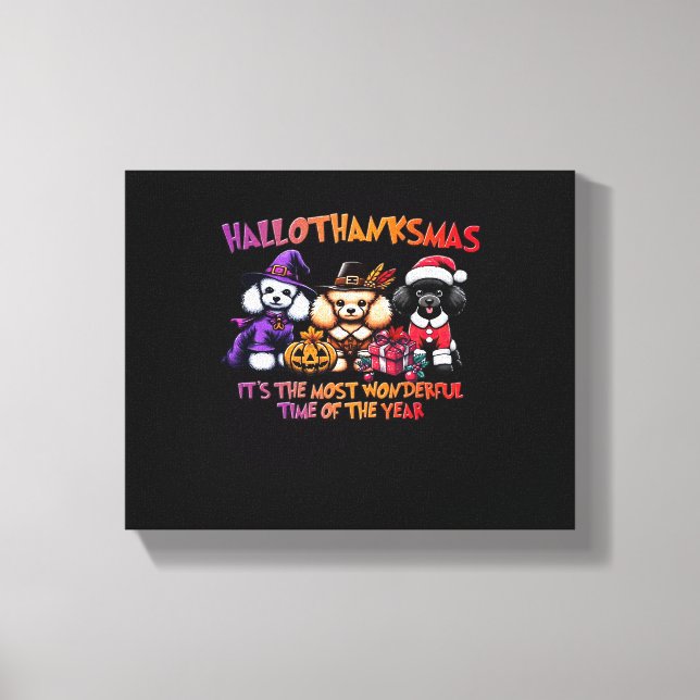 Pudel Halloween Thanksgiving jul Classic T- Canvastryck (Framsida)