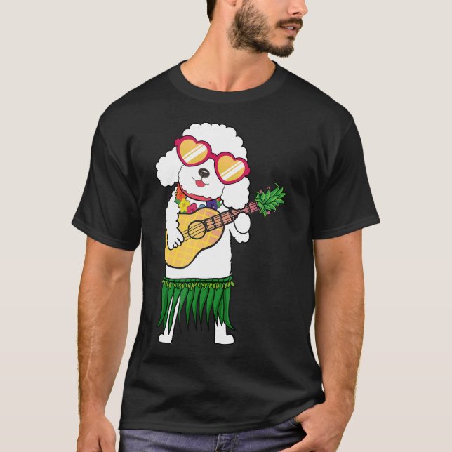 Pudel Hawaiian Costume Spela Ukulele Ssommargif T Shirt (Framsida)