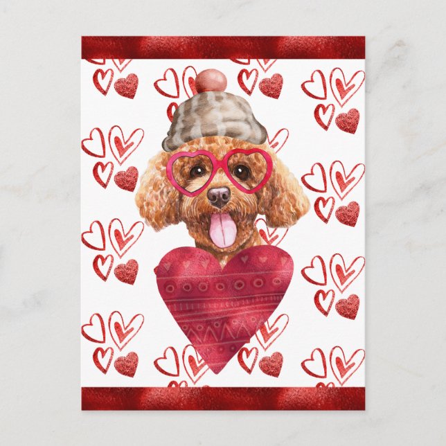 Pudel Hearts Hund älskare Valentine Gift Helg Vykort (Framsida)