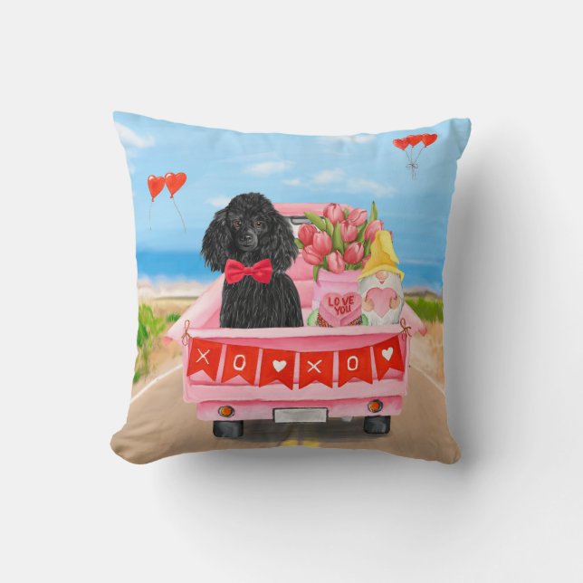 Pudel Hund Alla Hjärtans Dag Lastbil Hjärtan Kudde (Framsida)