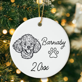 Pudel Hund Anpassat Namn & År Linje Konst Julgransprydnad Keramik