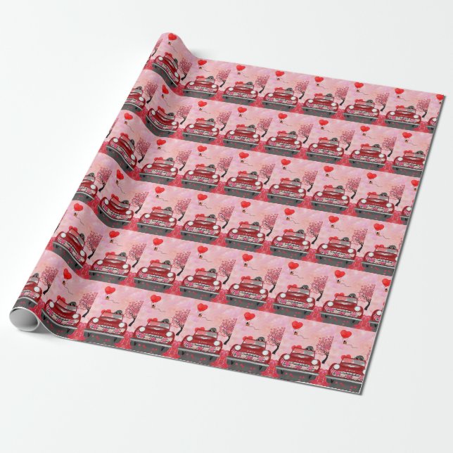Pudel Hund Bil med Hjärtan Alla hjärtans dag Presentpapper (Utrullad)