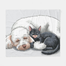 Pudel Hund Black Cat Fleece Blanket Kärlek Cuddle