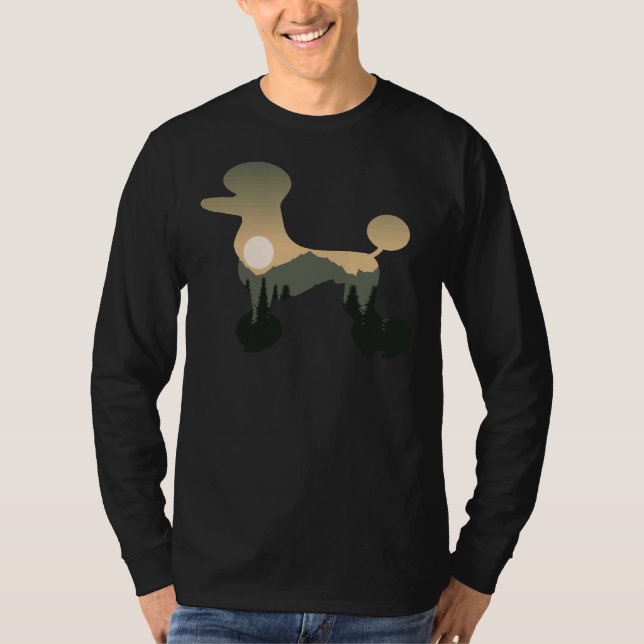 Pudel Hund Forest Mountain Sunset T Shirt (Framsida)