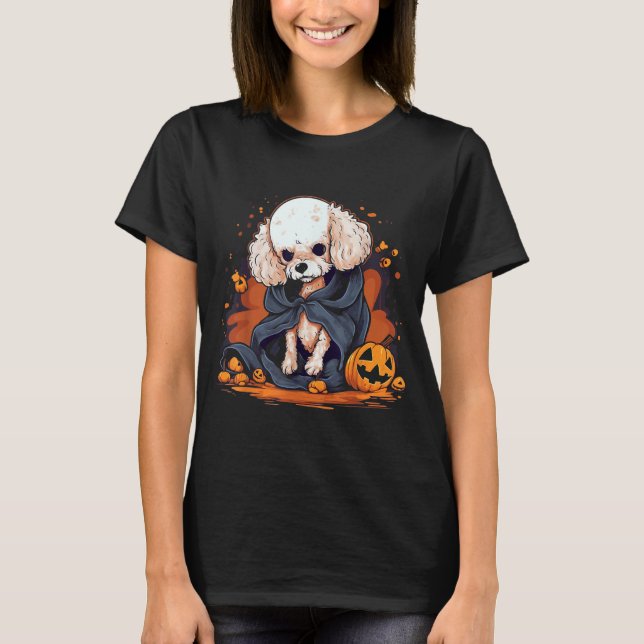 Pudel Hund Halloween T Shirt (Framsida)