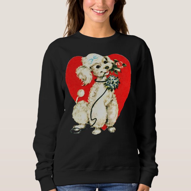 Pudel Hund Holding Flowers Heart Valentine Kärlek T Shirt (Framsida)