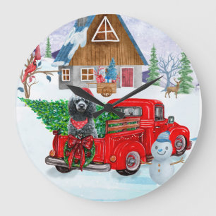 Pudel Hund i jul leveransbil Snö Stor Klocka