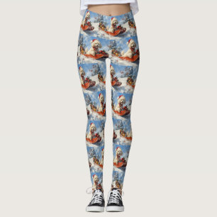 Pudel Hund i Släd Låt det Snöa Jul Leggings