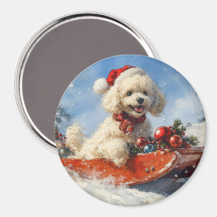 Pudel Hund i Släde Låt det Snöa Jul Magnet