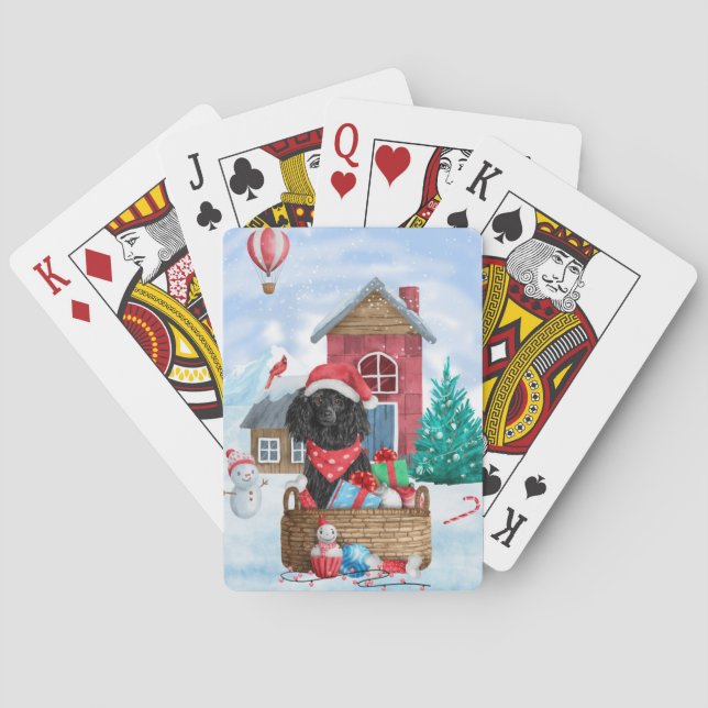 Pudel Hund i snö Jul Hund Hus Casinokort (Baksidan)
