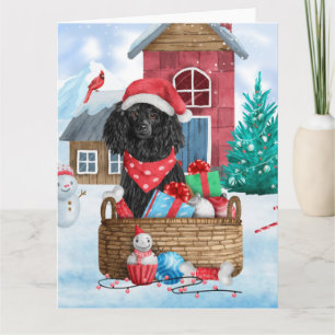 Pudel Hund I snö Jul Hund Hus Kort