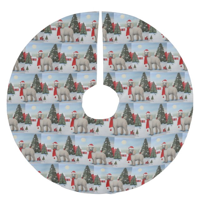 Pudel Hund i Snö Jul Julgransmatta Borstad Polyester (Framsidan)