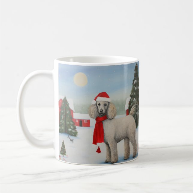 Pudel Hund i Snö Jul Kaffemugg (Vänster)