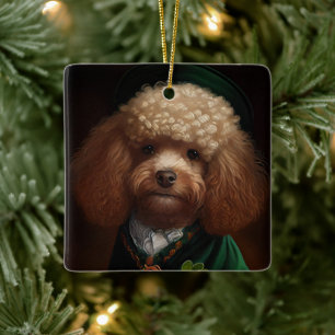 Pudel Hund i St. Patrick Dress Julgransprydnad Keramik