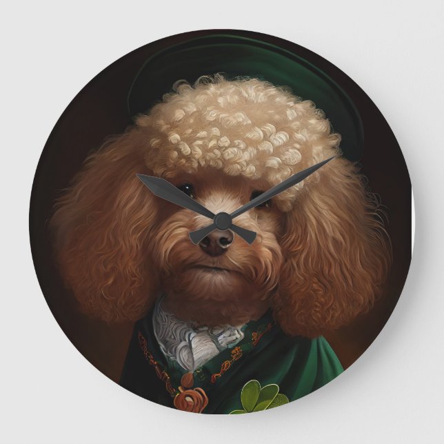 Pudel Hund i St. Patricks Dag Dräkt Stor Klocka (Framsida)