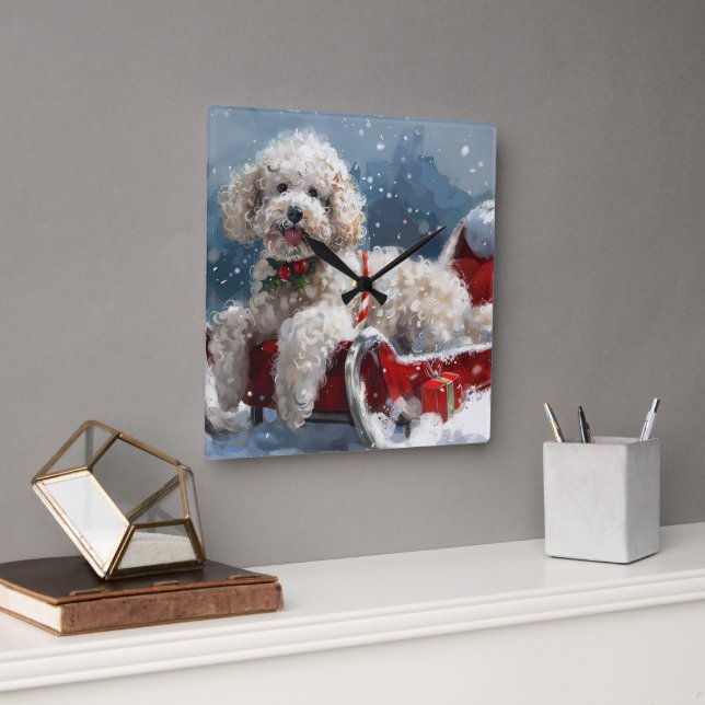 Pudel Hund Jul Festiv Fyrkantig Klocka (Kontor)