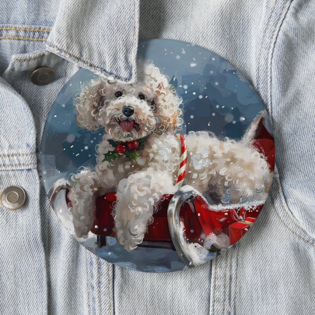 Pudel Hund Jul Festiv Knapp (In Situ)