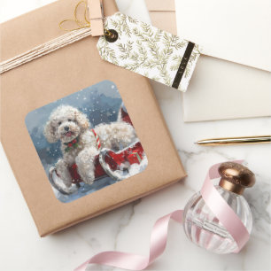 Pudel Hund Jul Festivitet Fyrkantigt Klistermärke