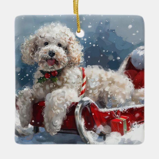 Pudel Hund Jul Festivitet Julgransprydnad Keramik (Framsida)