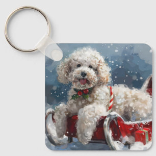 Pudel Hund Jul Festivitet Nyckelring