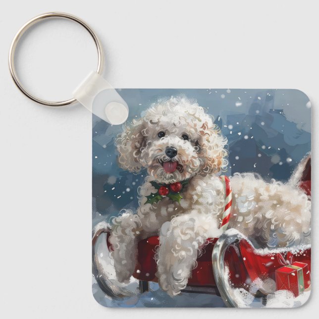 Pudel Hund Jul Festivitet Nyckelring (Framsida)