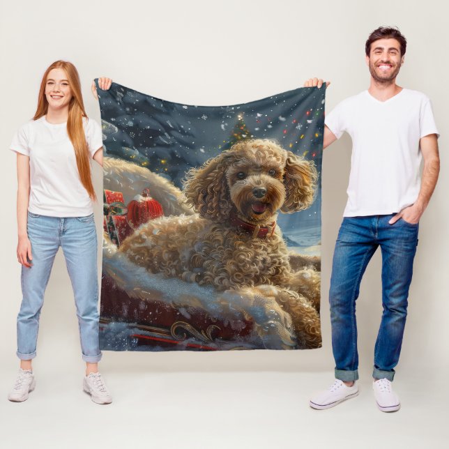 Pudel Hund Jul Festlig Fleecefilt (På plats)