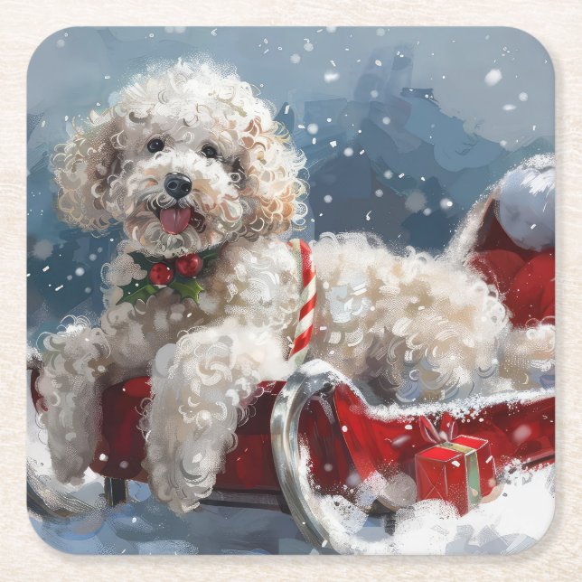 Pudel Hund Jul Festlig Underlägg Papper Kvadrat (Framsidan)