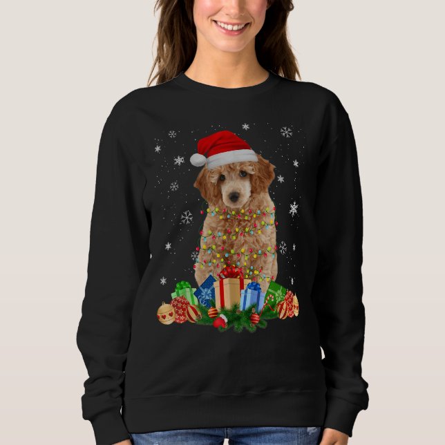 Pudel Hund jul Ljus Funny Hat Santa Julafton G T Shirt (Framsida)
