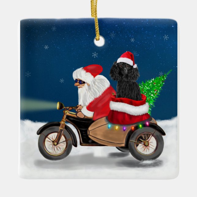 Pudel Hund, Jultomten Julgransprydnad Keramik (Framsida)