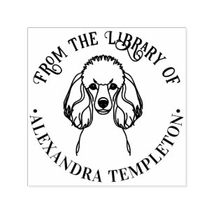 Pudel Hund Linje Konst Bibliotek Boknamn Präglare Självfärgande Stämpel