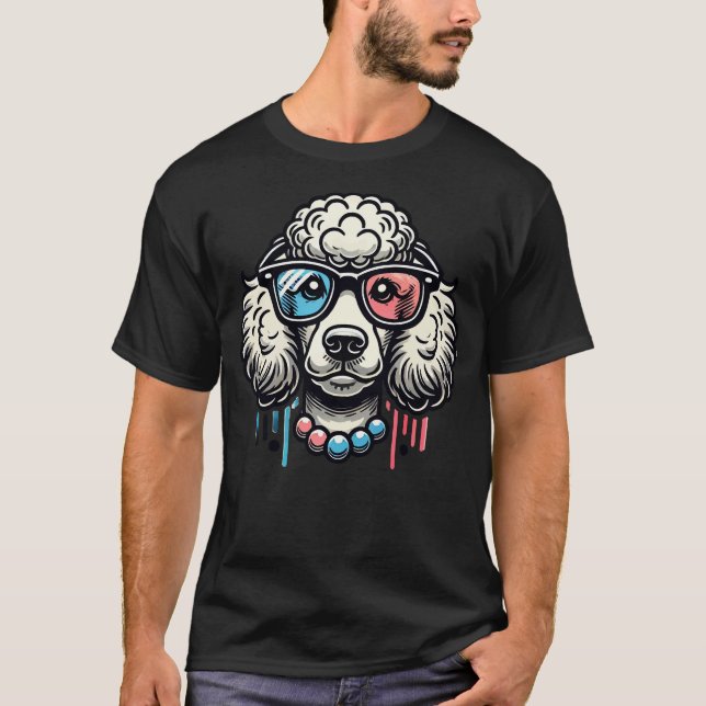 Pudel Hund med glasögon T Shirt (Framsida)