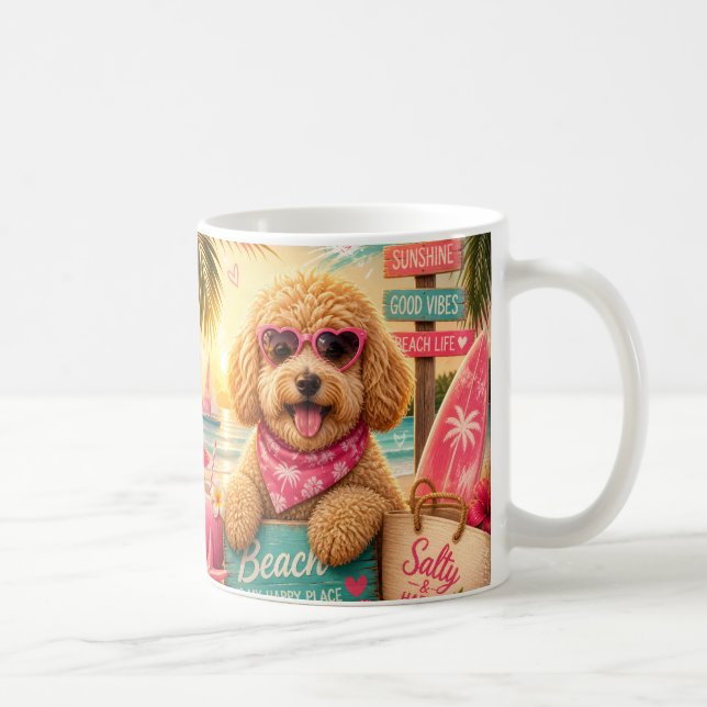 Pudel Hund på Stranden Kaffemugg (Höger)