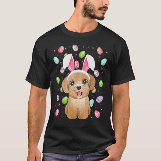 Pudel Hund Påskägg Lung Pudel Påsk Söndag T Shirt (Framsida)