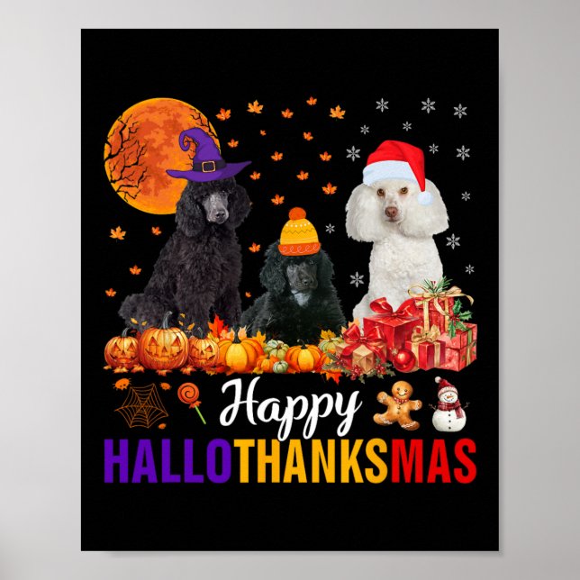 Pudel Hund Puppy Hallothanksmas Halloween Thanksgi Poster (Framsidan)