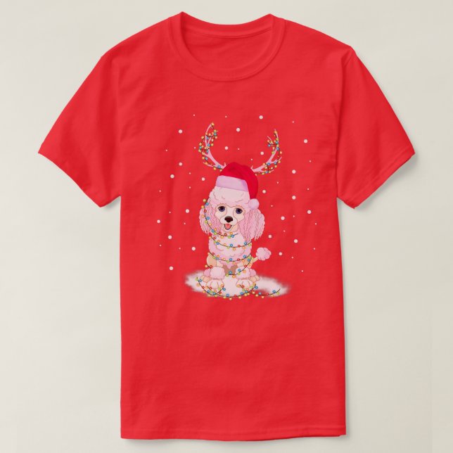 Pudel Hund Reindeer Costume jul Ljus Match T Shirt (Design framsida)
