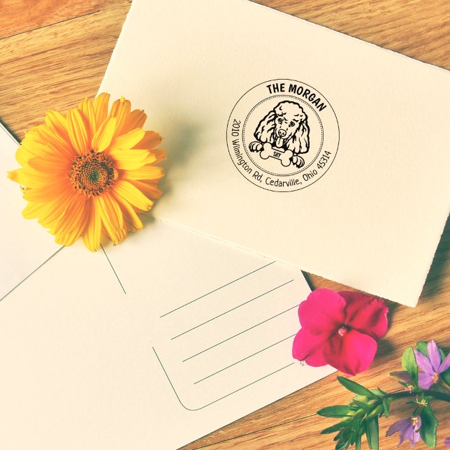 Pudel Hund Returadress Family Stämpel (Skapare uppladdad)