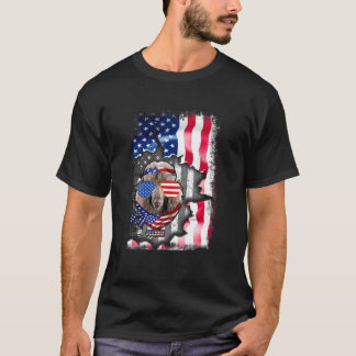 Pudel Hund Roligt Amerikanska Flagga T Shirt