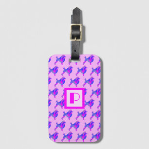Pudel Hund Rosa och Blue Silhouette Monogram Bagagebricka