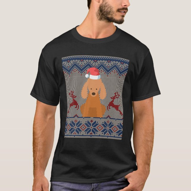 Pudel Hund Santa Hat Ugly jul Sweater Gift T Shirt (Framsida)