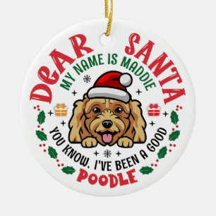 Pudel Hund Santa Personlig Julgran-rundan Julgransprydnad Keramik