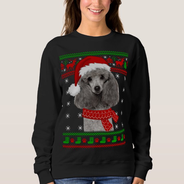 Pudel Hund Ugly Sweater jul Puppy Hund älskare T Shirt (Framsida)