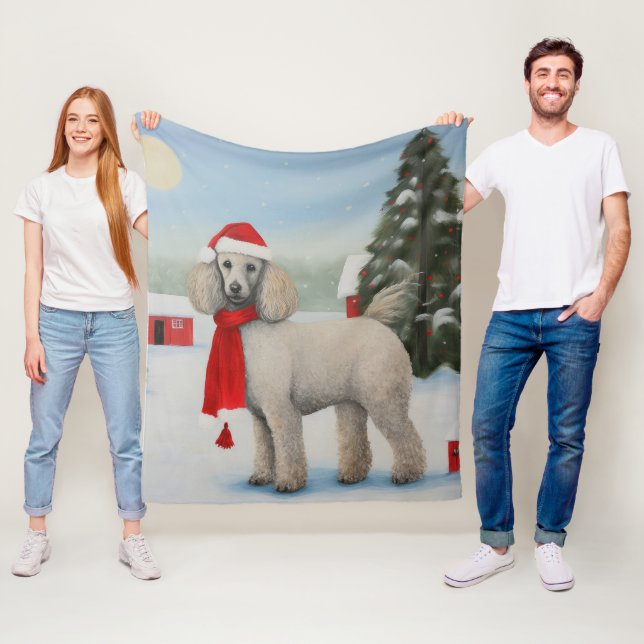 Pudel Hund under julen i Snö Fleecefilt (På plats)
