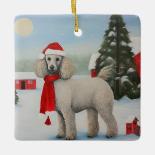 Pudel Hund under julen i Snö Julgransprydnad Keramik