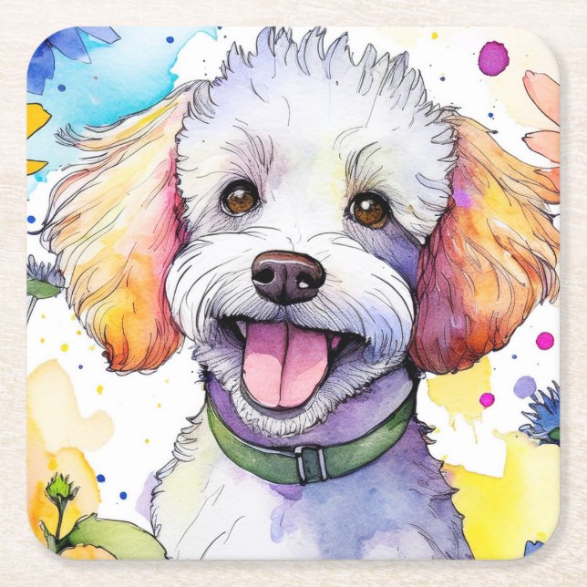 Pudel Hund Underlägg Papper Kvadrat (Framsidan)