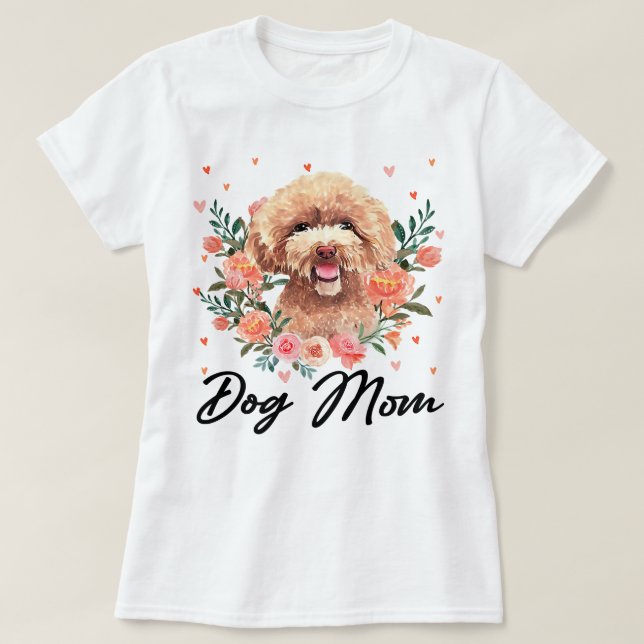 Pudel Hund: Utmatning av Pudel Mamma, blomma Hund  T Shirt (Design framsida)