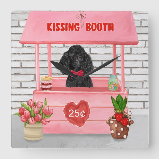 pudel Hund Valentindagen Kissing Booth Fyrkantig Klocka (Framsida)