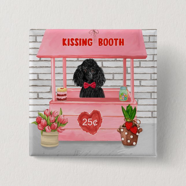 pudel Hund Valentindagen Kissing Booth Knapp (Framsida)