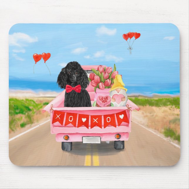 Pudel Hund Valentindagen Lastbil Hearts Musmatta (Framsidan)