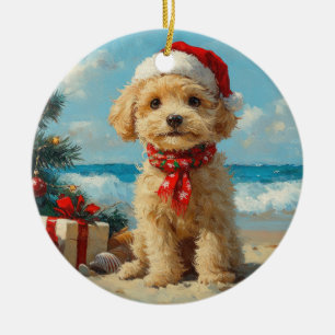 Pudel Hund - Vintage Beach Julgransprydnad Keramik